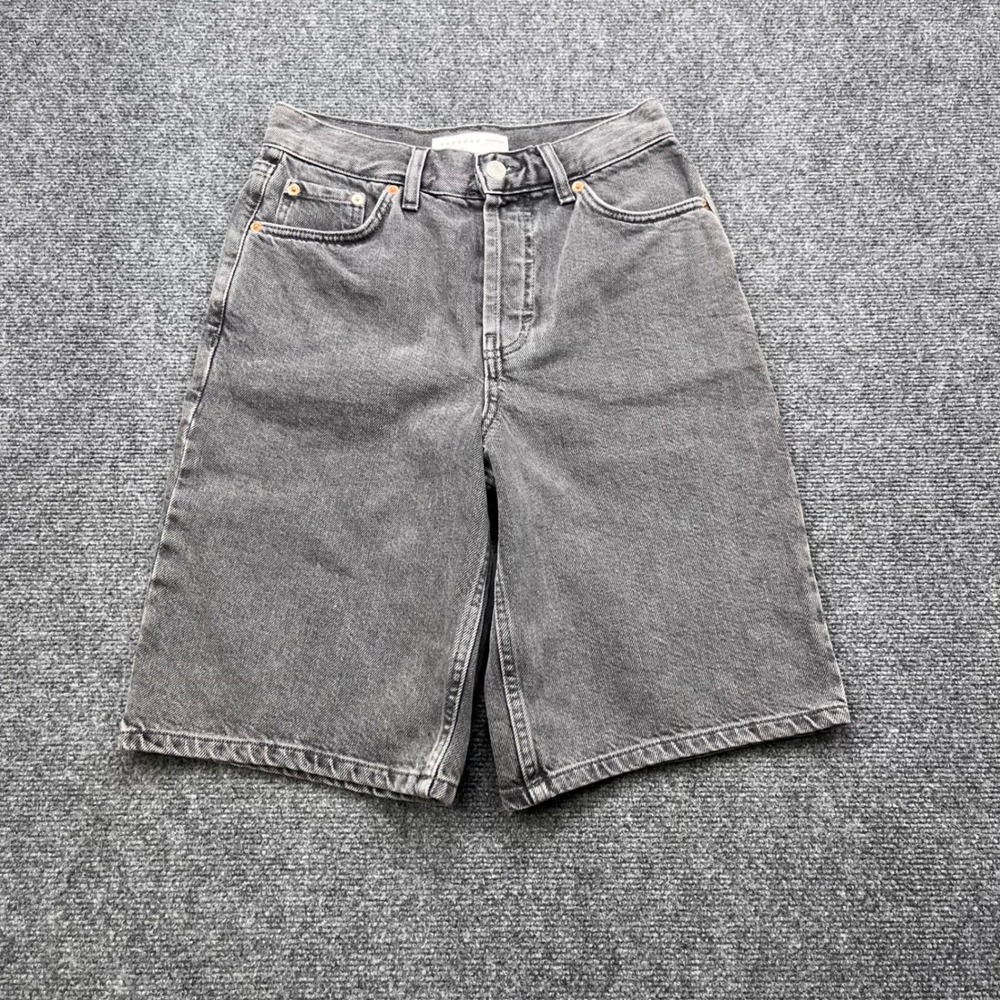 Topshop Editor High Waist Longline Grey Denim Shorts